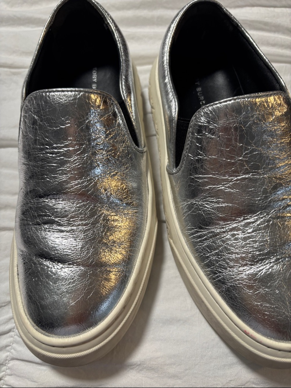Tory Burch Metallic Silver Slip-On Platform Sneakers - Picture 2 of 5